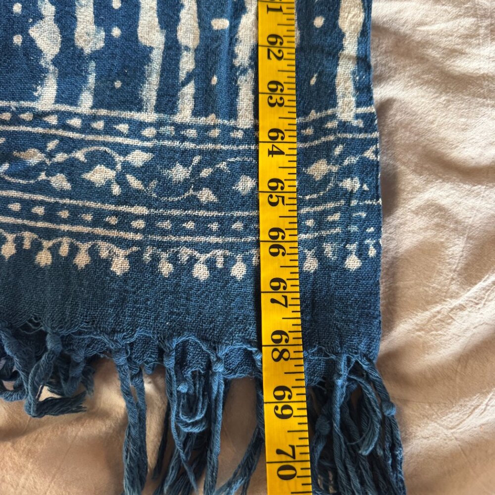 Large Mudcloth Print Woven Blanket Scarf By Paz Collective Shawl Cotton Indigo - Picture 10 of 10
